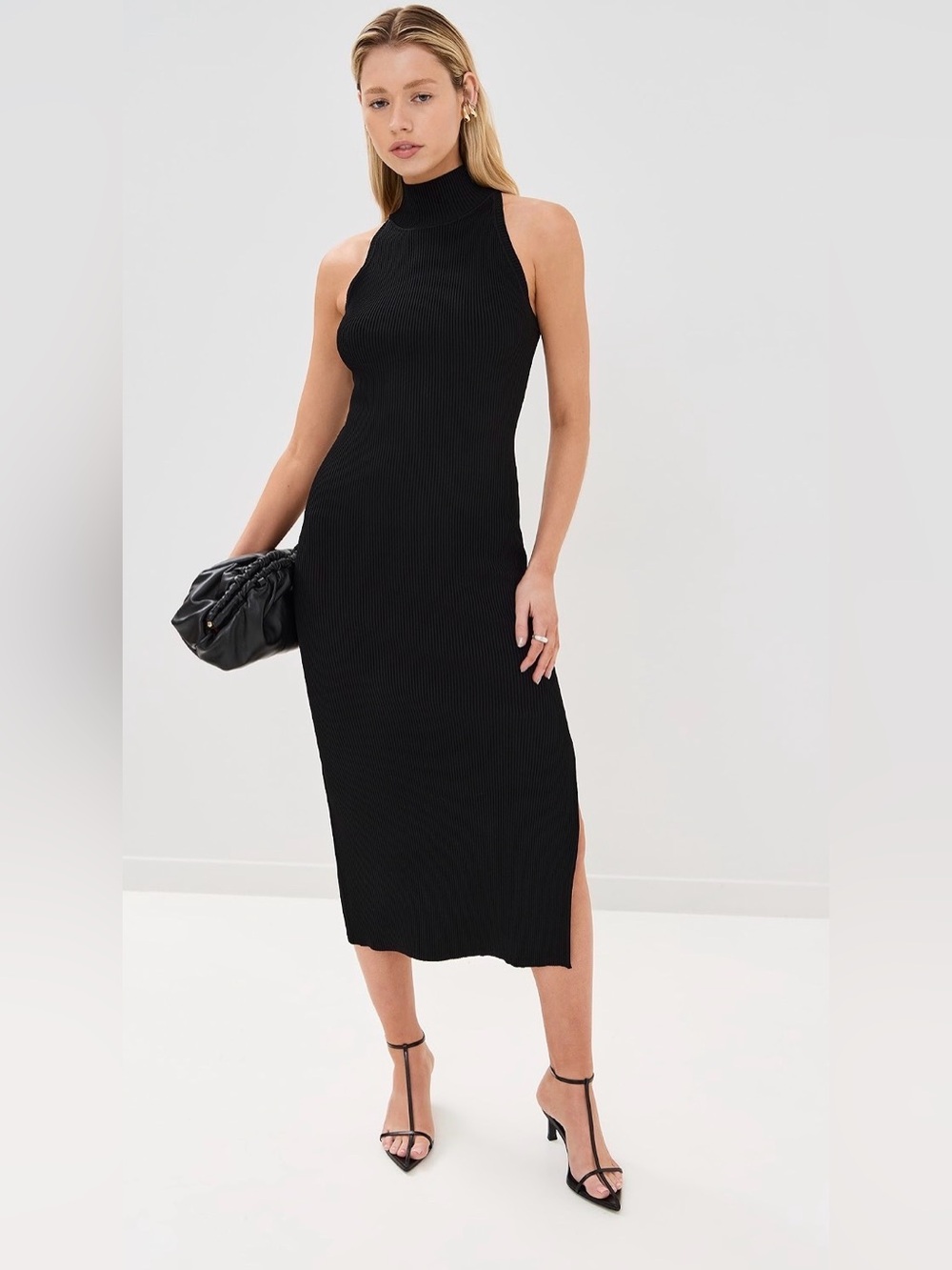 NWT Veronica Beard Briggita Knit Dress Ribbed Midi Mock Neck Black Small